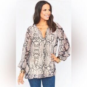 Show Me Your Mumu Jelina Tassel Tunic Long Sleeve Top Snake N Shake Size Medium